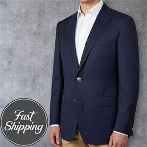 RALPH LAUREN Men's Blazer Sport Coat 2-Button Jacket Brass Buttons 50R Navy Wool